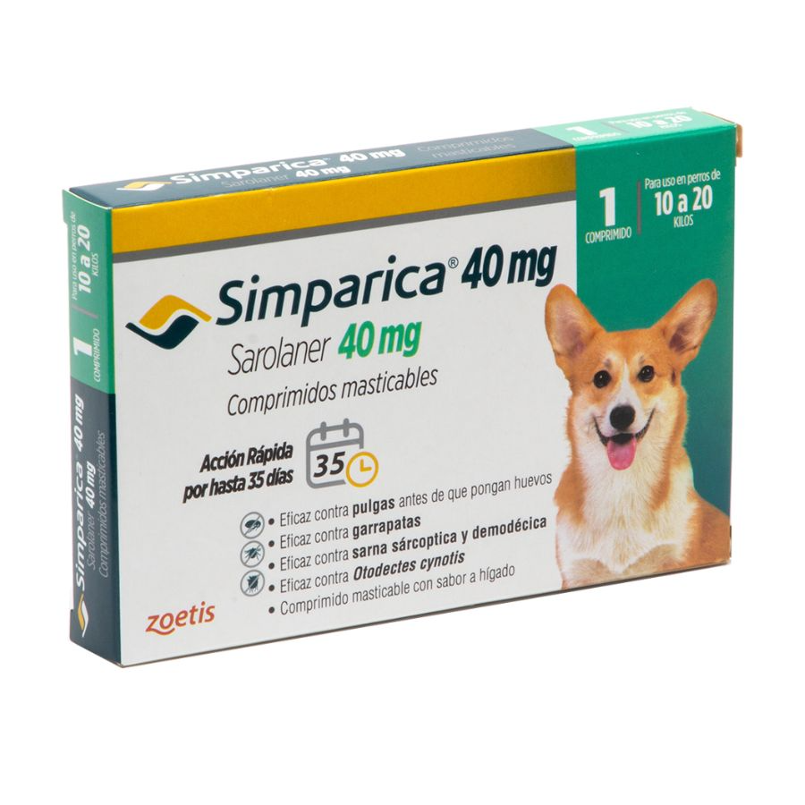 Simparica antiparasitario oral masticable para perros de 10 a 20 KG 1 comprimido